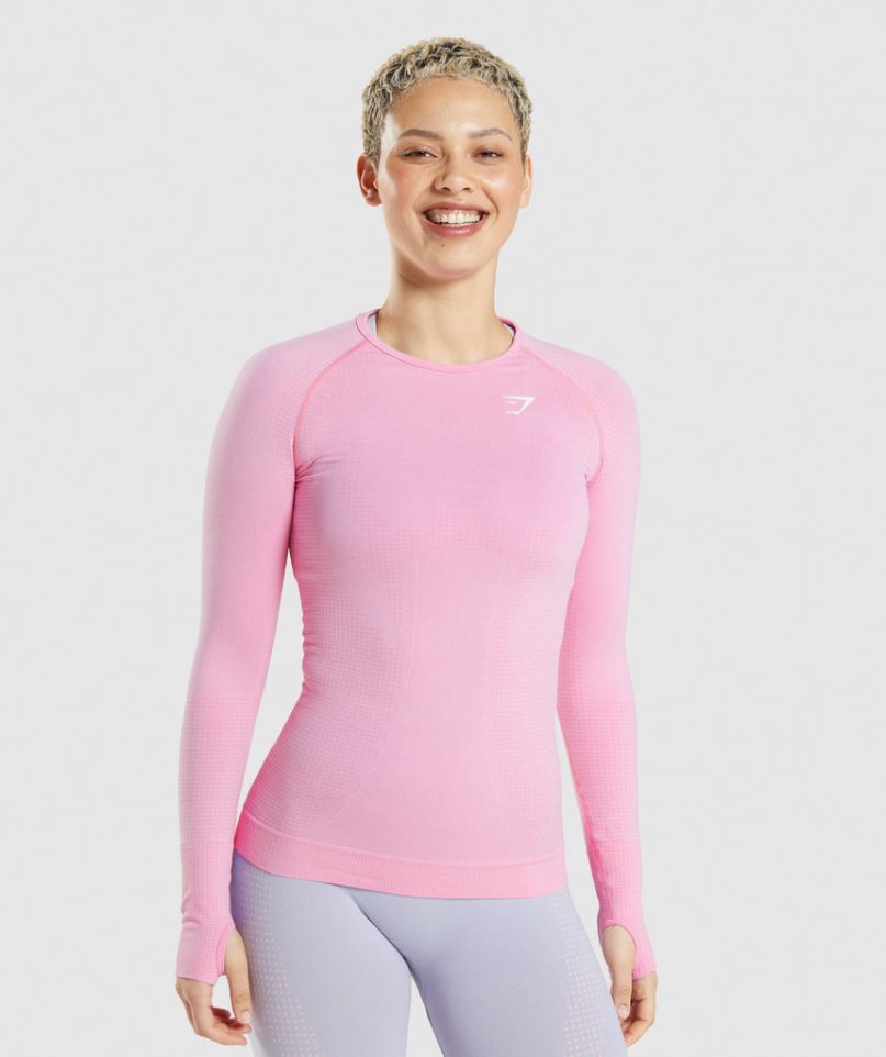 Women\'s Gymshark Vital Seamless 2.0 Long Sleeve Top T-Shirts Pink | CA 53D1AN